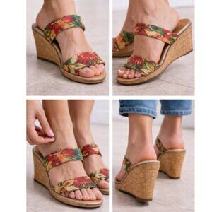 Sperry Floral Wedge Sandals Cork Platform Slides Size 8 Tropical Print